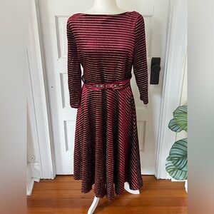 Christmas Festive Dress Unique Vintage Red and gold Striped Swing Holiday